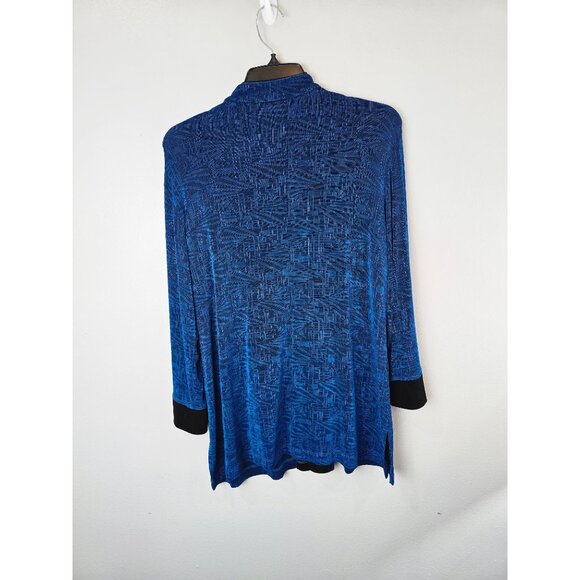 Chico's Shirt Women's XL 2 Blue Travelers Over Shirt Artsy Art To Wear Stretch - Picture 2 of 8